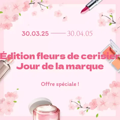 Cosmetics Cherry Blossom Edition Brand Day avec un concept d'illustration de fleurs de cerisier roses apaisantes