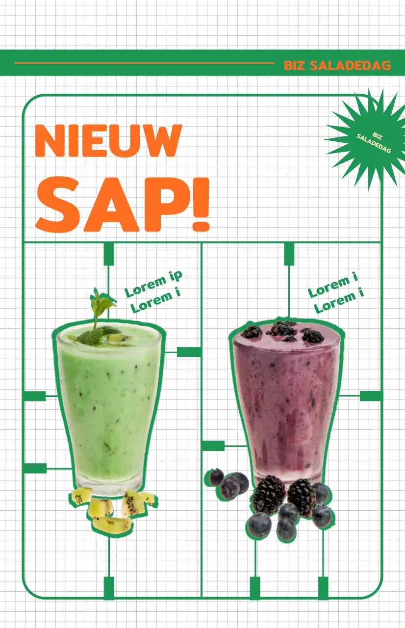 Promoot het menu van een fris uitziend saladecafé met een vlag