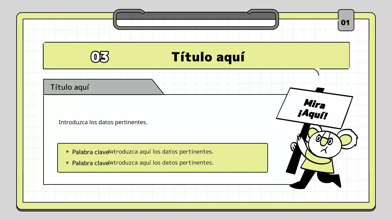 Kit de presentación educativa con concepto de portapapeles en cal y blanco