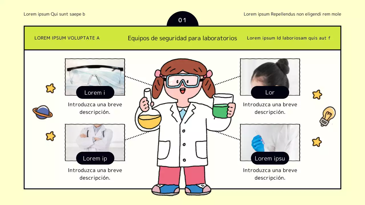 Simpáticos consejos de seguridad para laboratorios científicos en chartreuse y amarillo