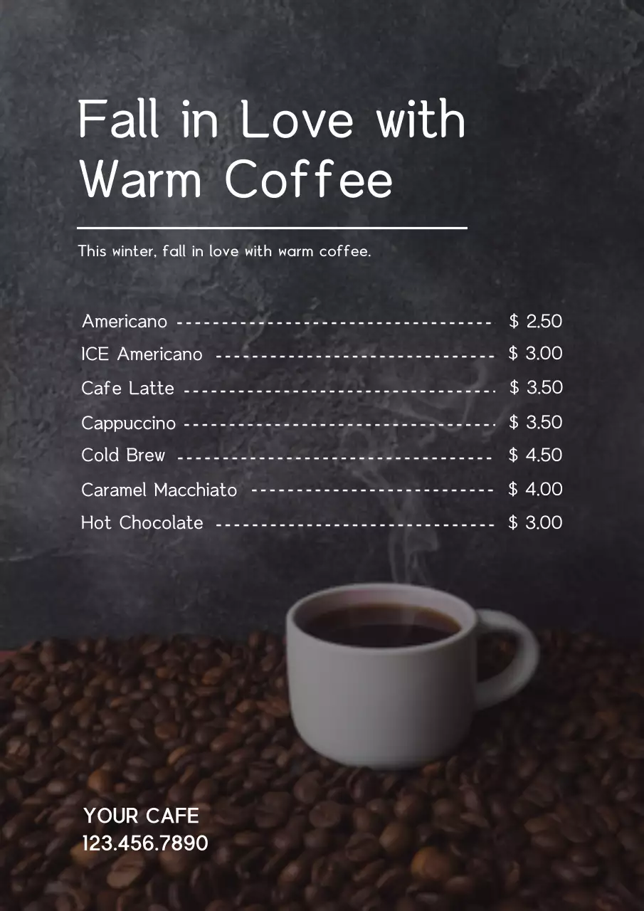 Black Minimal Coffee Menu Poster