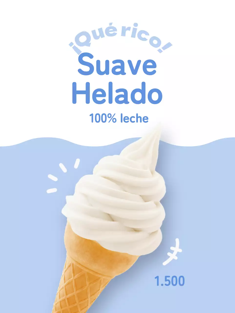 Promocione un menú limpio y atractivo con helado blanco sobre fondo azul claro.