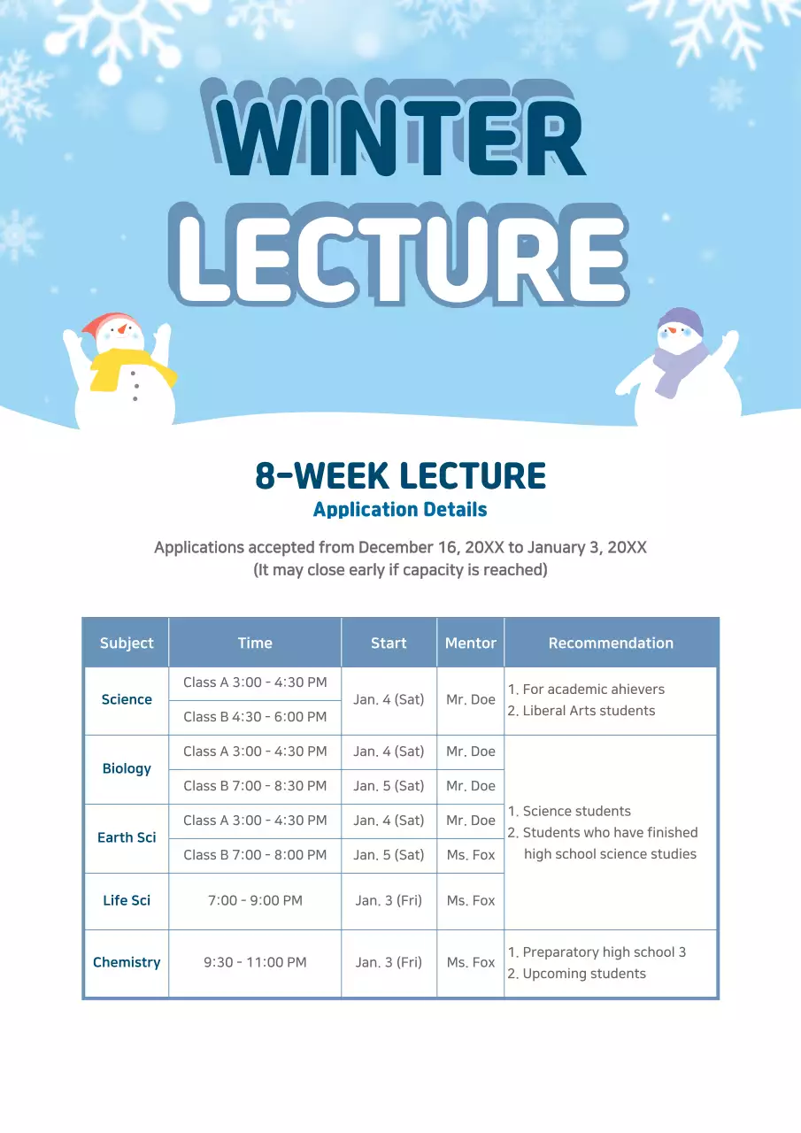 Blue Modern Lecture Schedule Poster