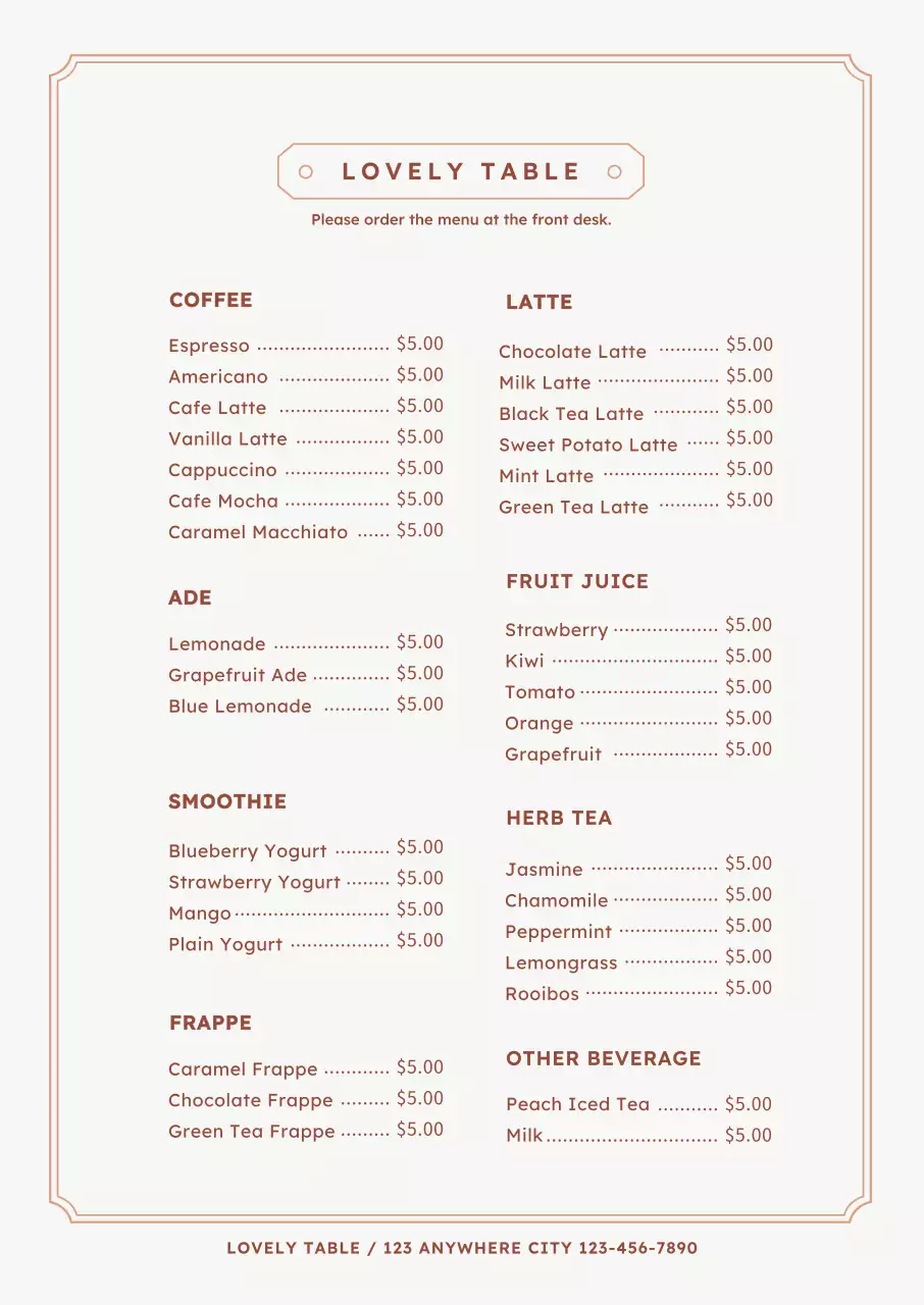 Beige Minimal Coffee Menu Poster