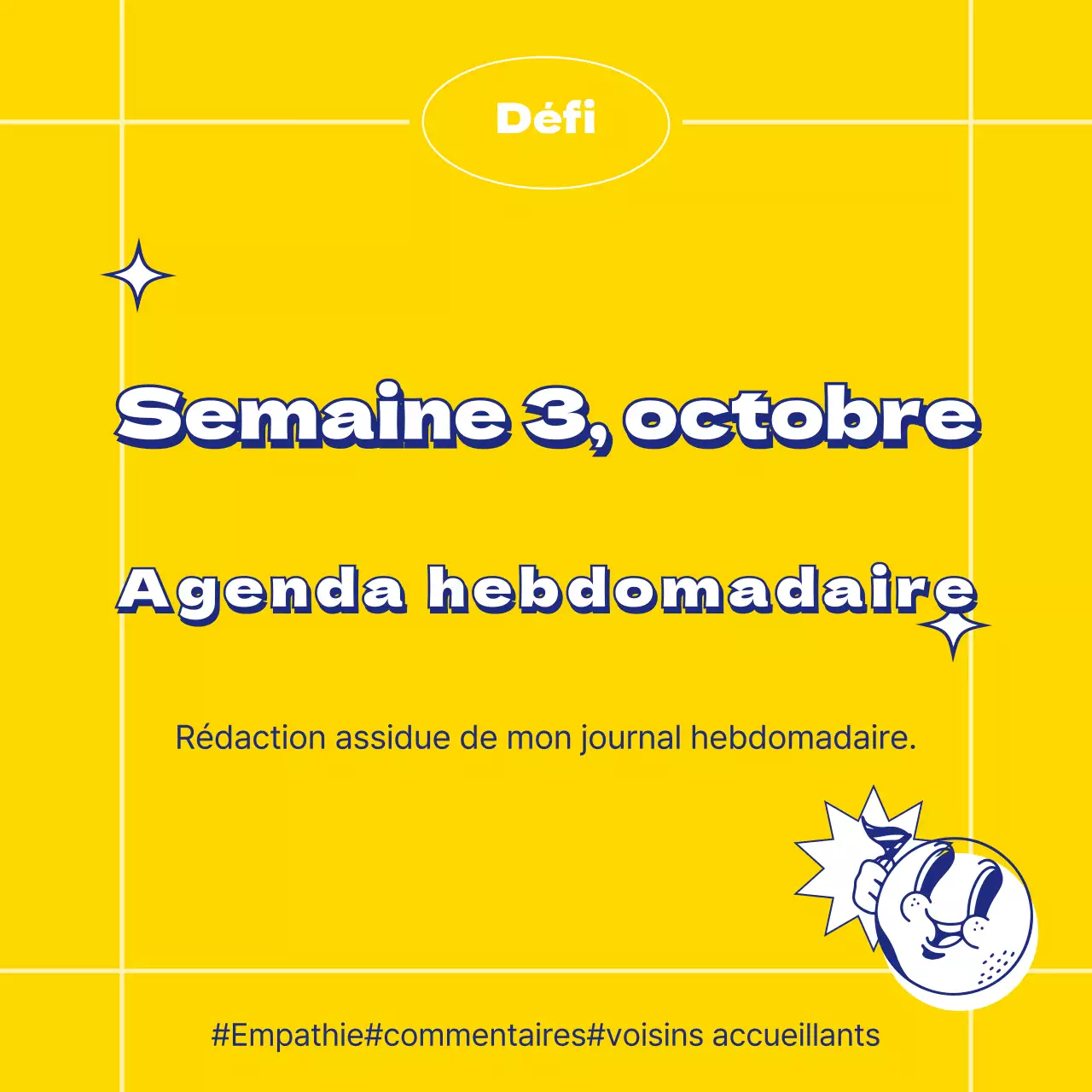 Couverture d'agenda hebdomadaire jaune et bleu kitsch