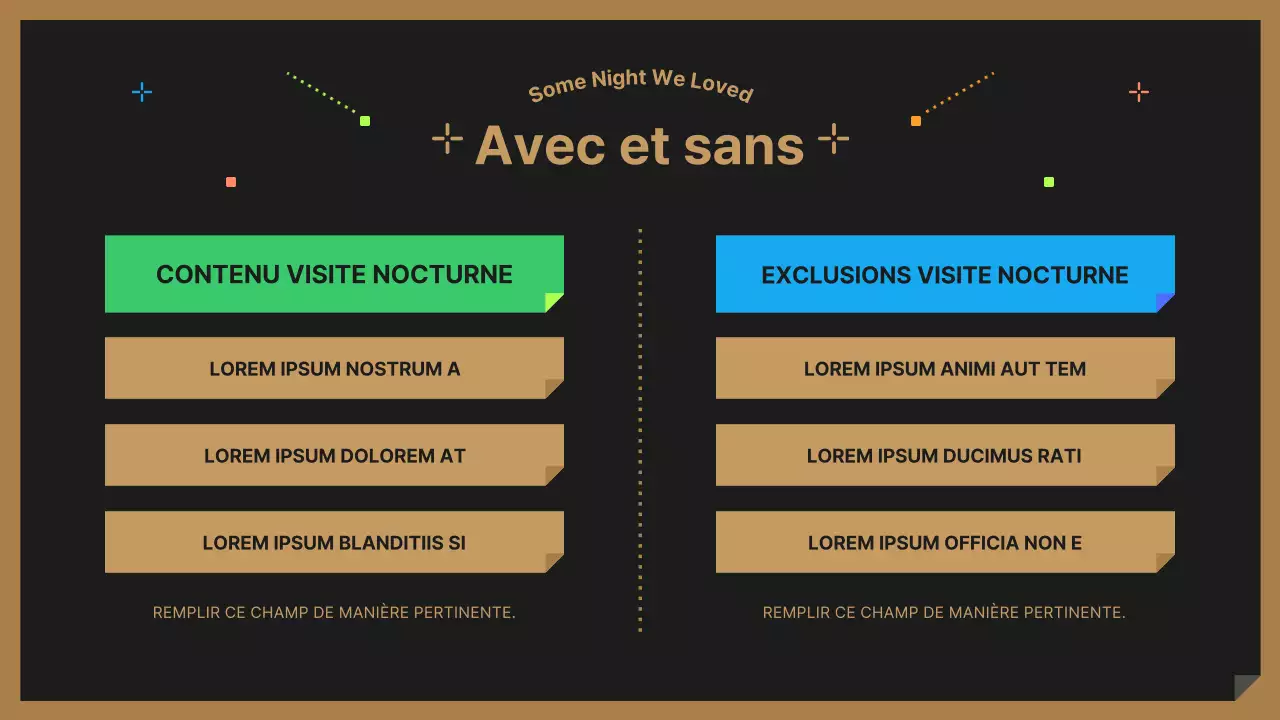 Un mignon guide touristique de nuit noir et coloré