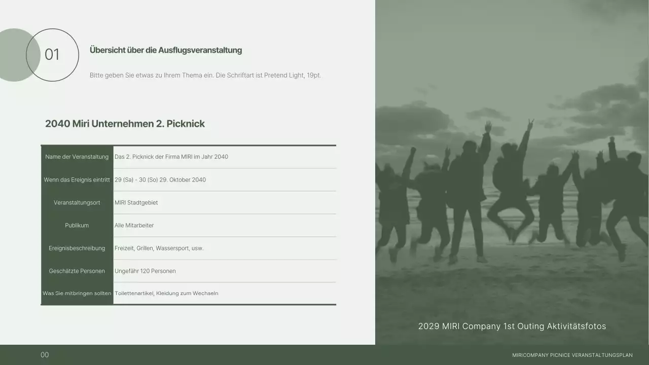 Veranstaltungsplan für ein Firmenpicknick in Grün