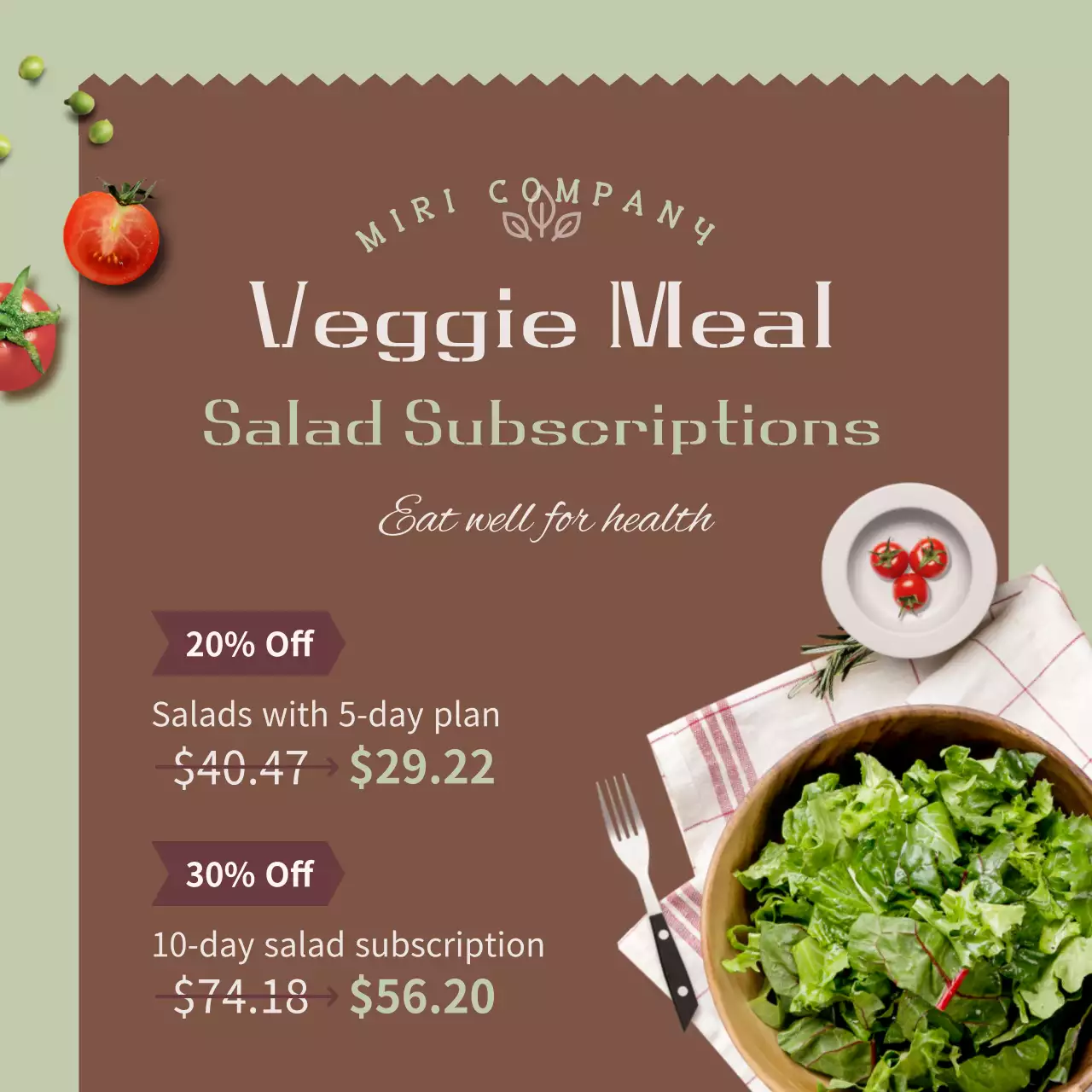 Brown Modern Salad Promotion Social Media Post