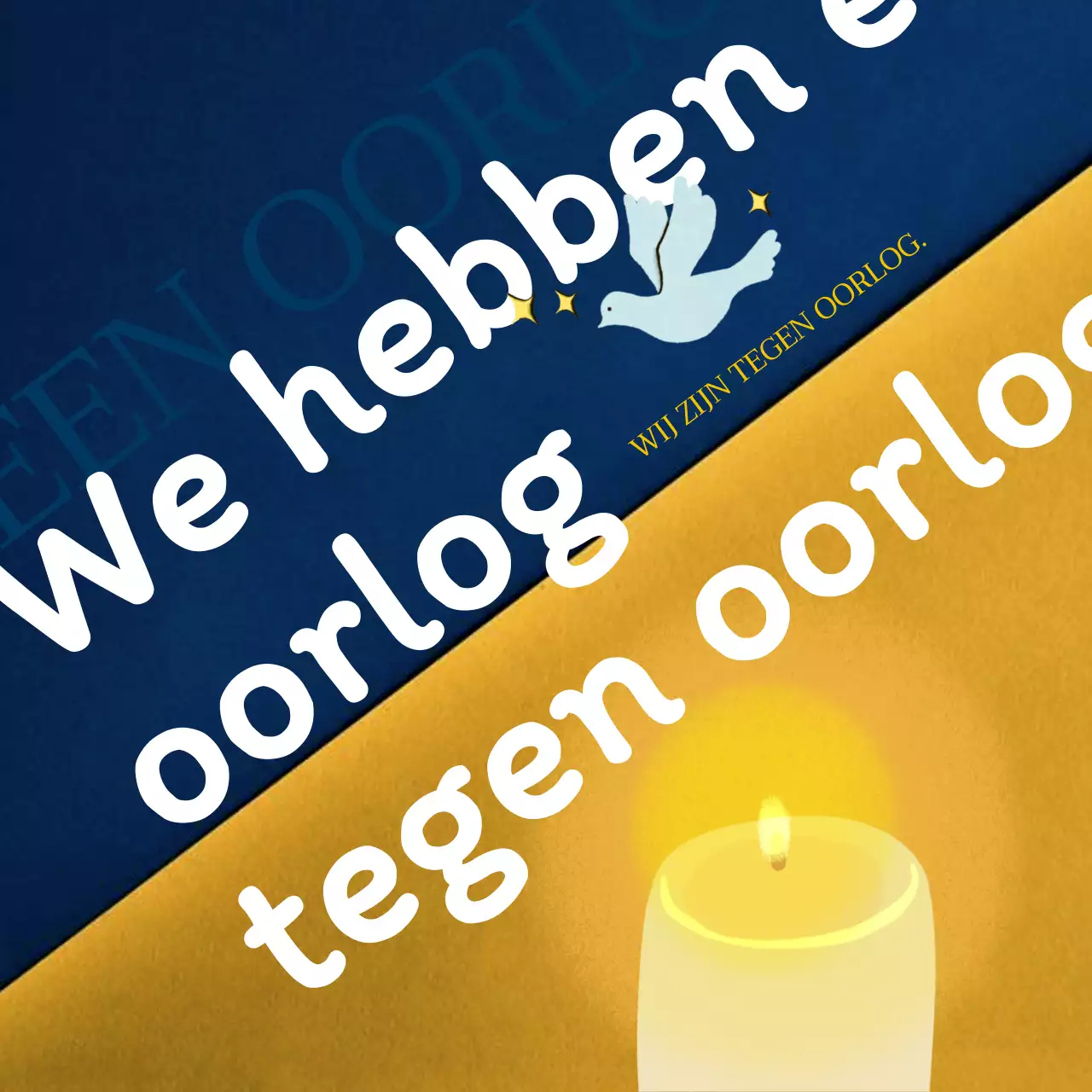 Blauw en geel anti-oorlogsbericht met kaarslicht thema Social MediaSquare