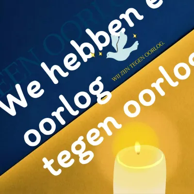 Blauw en geel anti-oorlogsbericht met kaarslicht thema Social MediaSquare