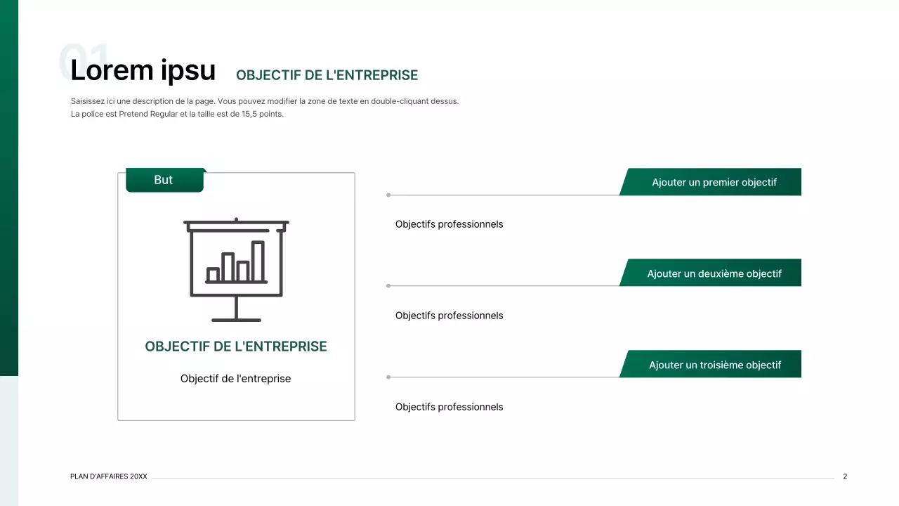 Kit de présentation d'un plan d'affaires avec un concept d'index dégradé en vert