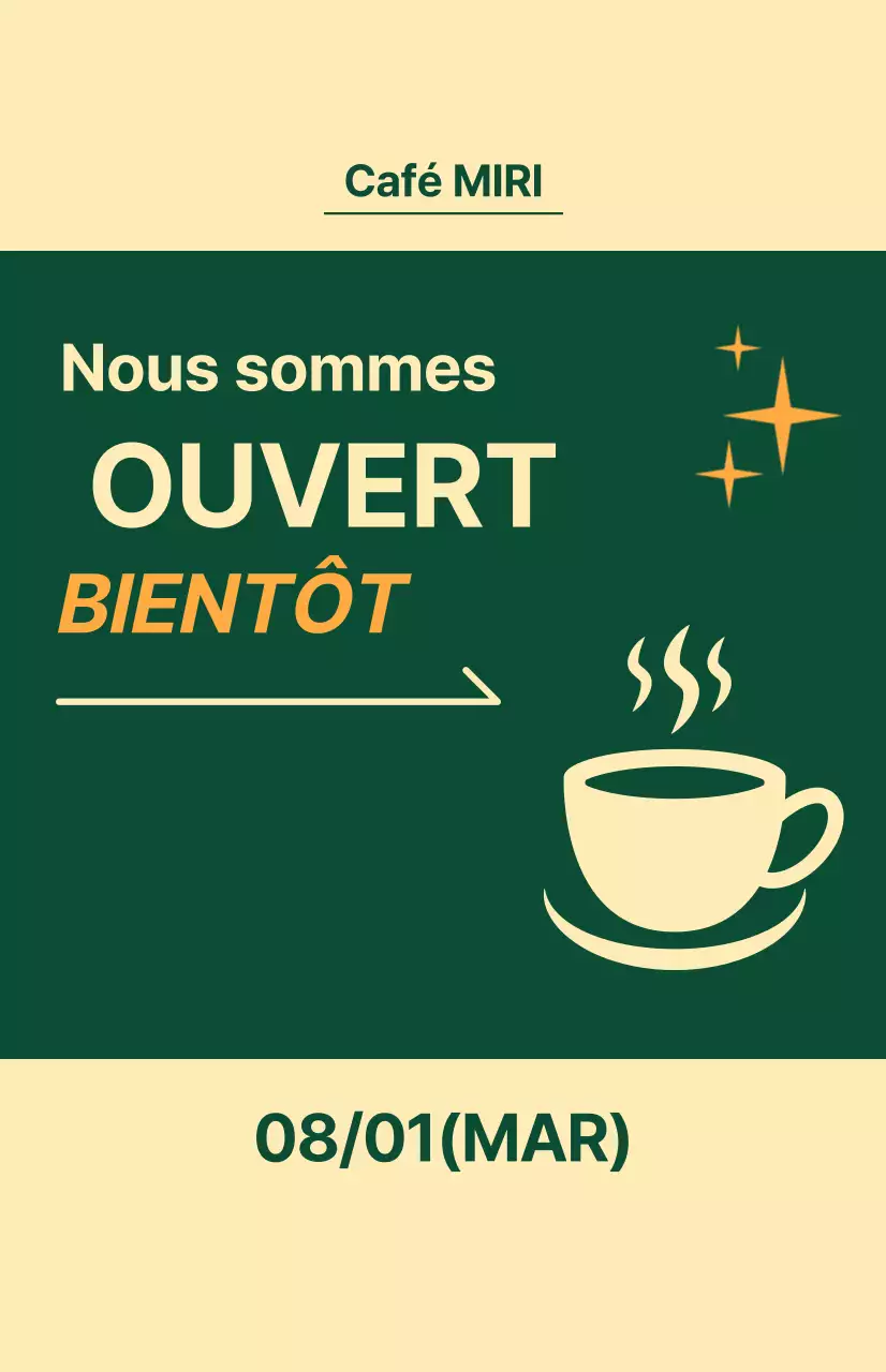 Drapeau pour les fenêtres à venir avec une icône de café sur un fond jaune clair et vert