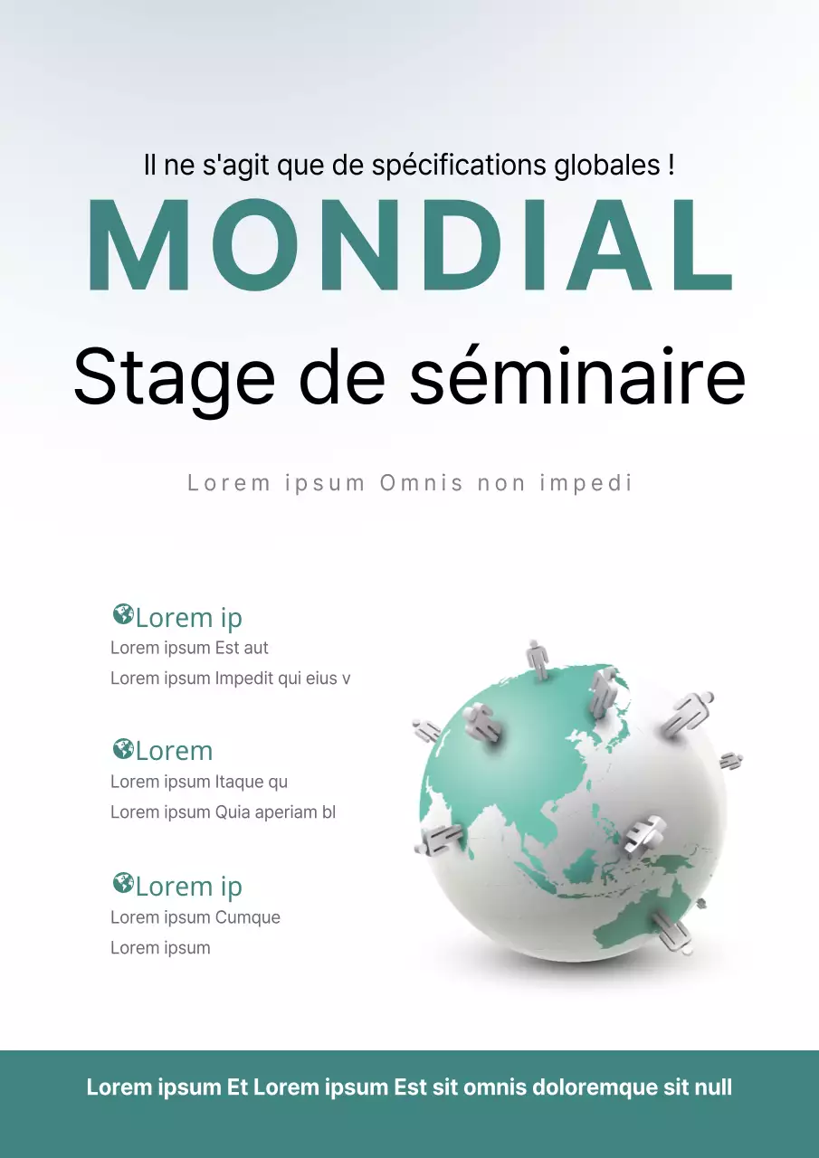 Promotion simple d'un séminaire à l'étranger avec illustration d'un globe terrestre turquoise