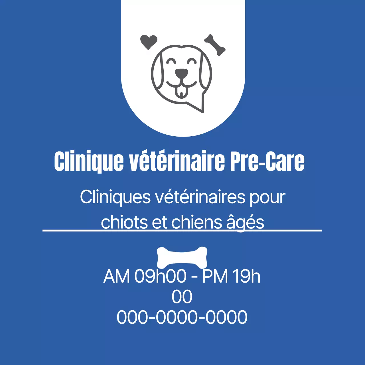 Étiquette promotionnelle d'une clinique vétérinaire avec illustration bleue
