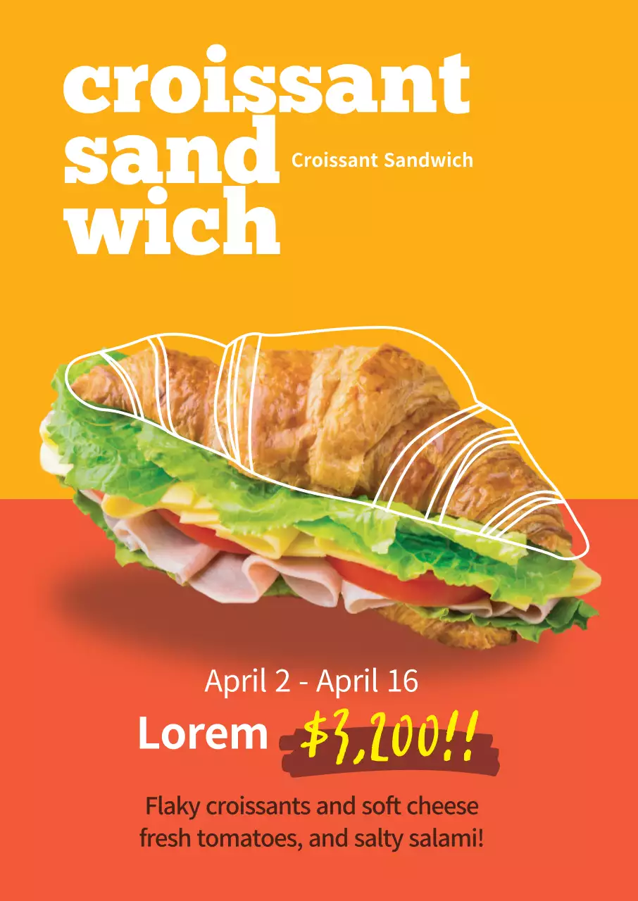 Yellow-orange photo highlighting a neat restaurant sandwich discount event
