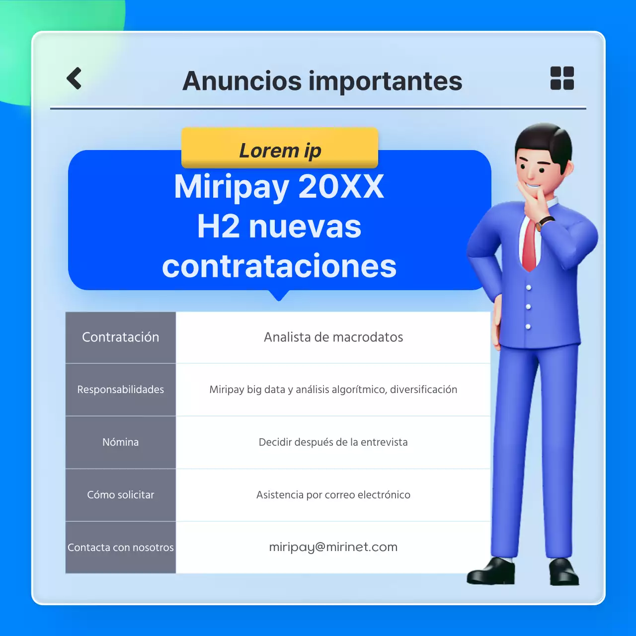 Lista de empleos recomendados para empresas de TI con concepto de aplicación de cristalismo 3D azul