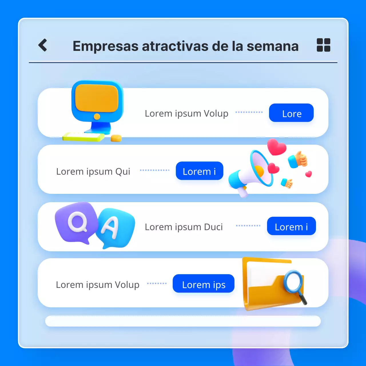 Lista de empleos recomendados para empresas de TI con concepto de aplicación de cristalismo 3D azul