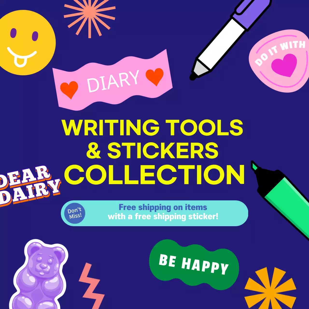 Navy Pop Stationery Promotion Social Media Post