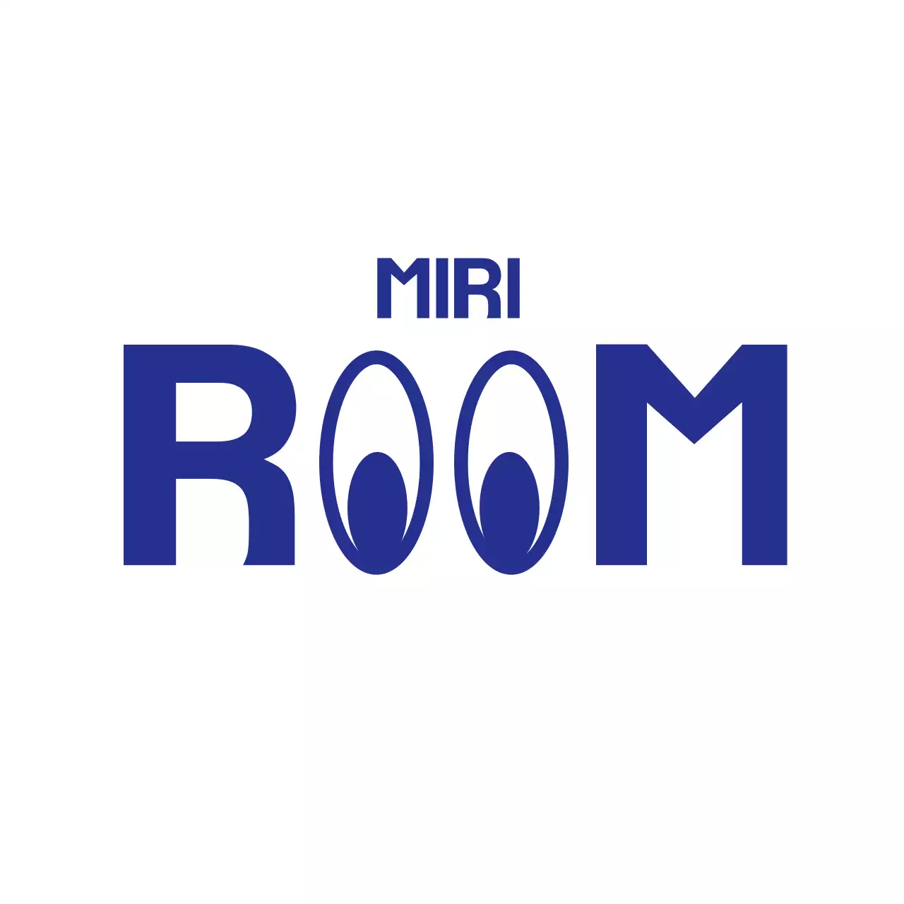 Navy blue cute bouncing eyes illustration and text logo combination style cafe