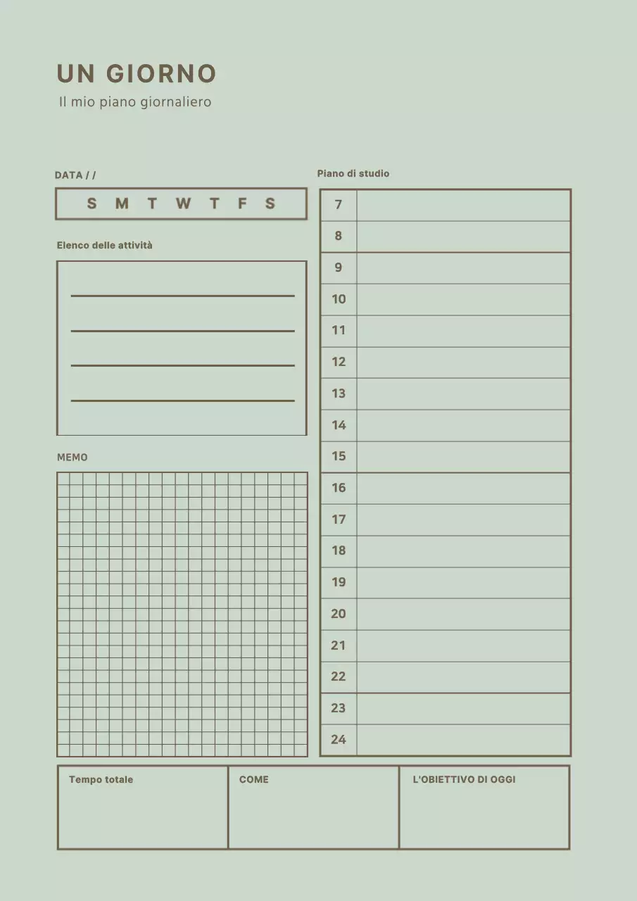 Semplice planner concettuale in verde chiaro