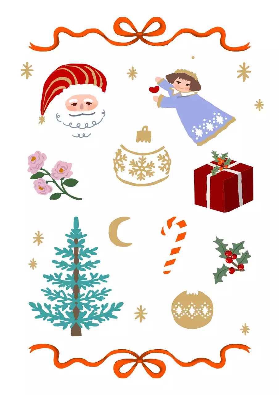 Christmas Ornaments Holiday Card with Cute Illustrations