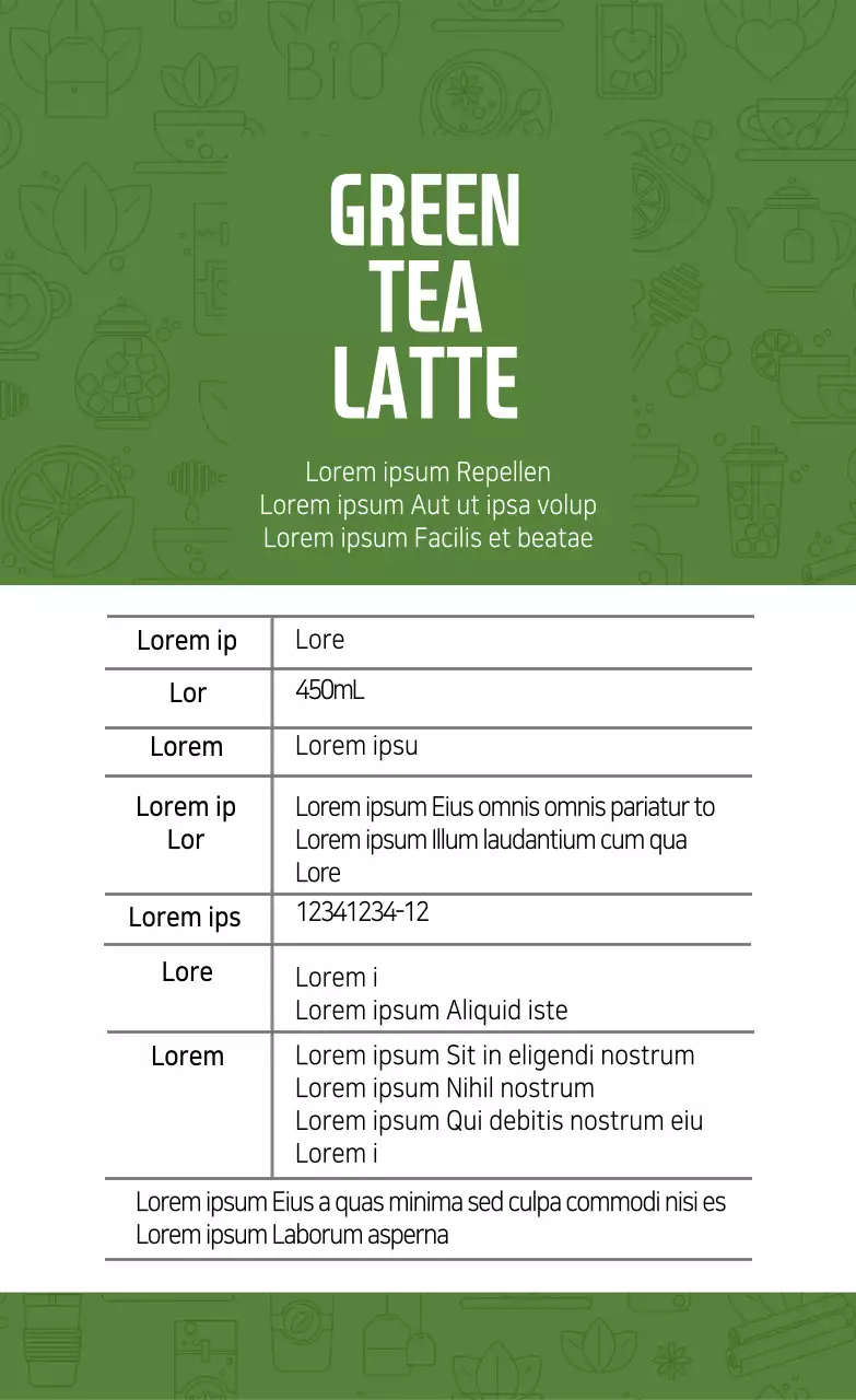 Huruf hijau disorot Teh hijau yang rapi