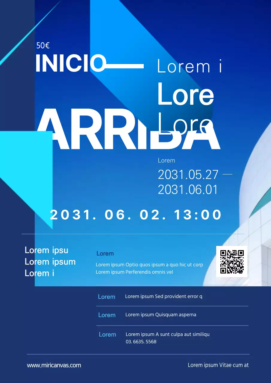 Un elegante folleto azul para una reunión de una empresa emergente.
