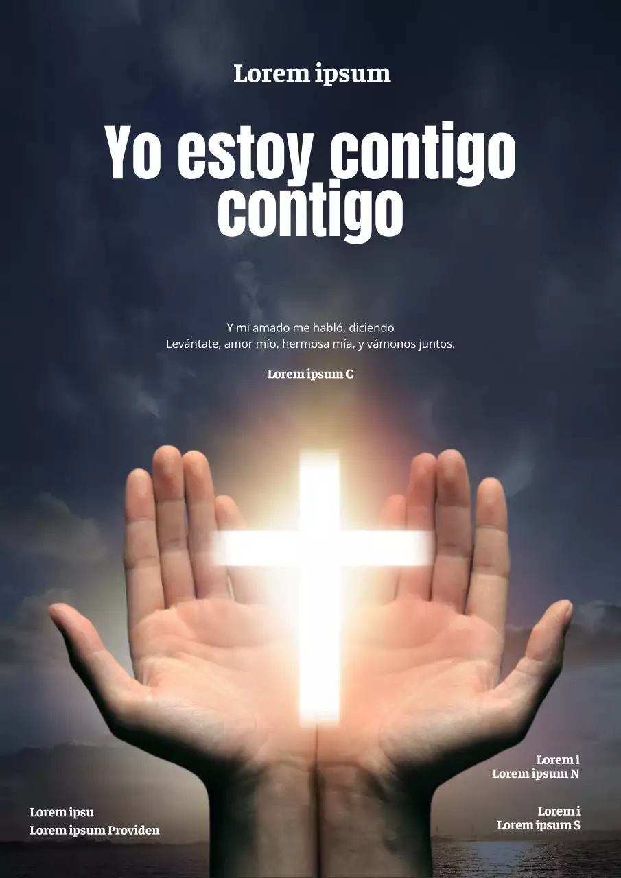 Promoción sencilla de una iglesia con manos y cruces negras