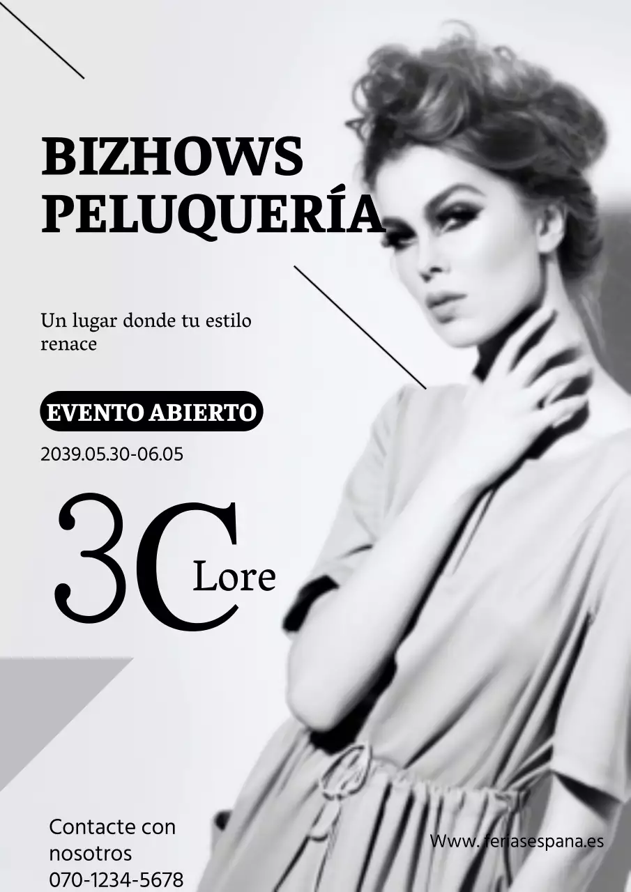 Folleto sencillo de peluquería en tonos grises