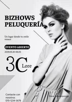 Folleto sencillo de peluquería en tonos grises