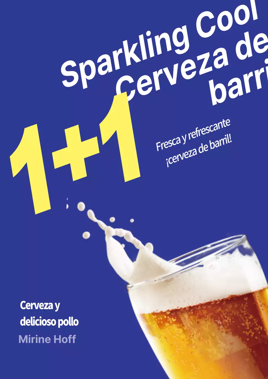 Sencillo cartel azul y amarillo para promocionar un evento con descuentos en cerveza de barril