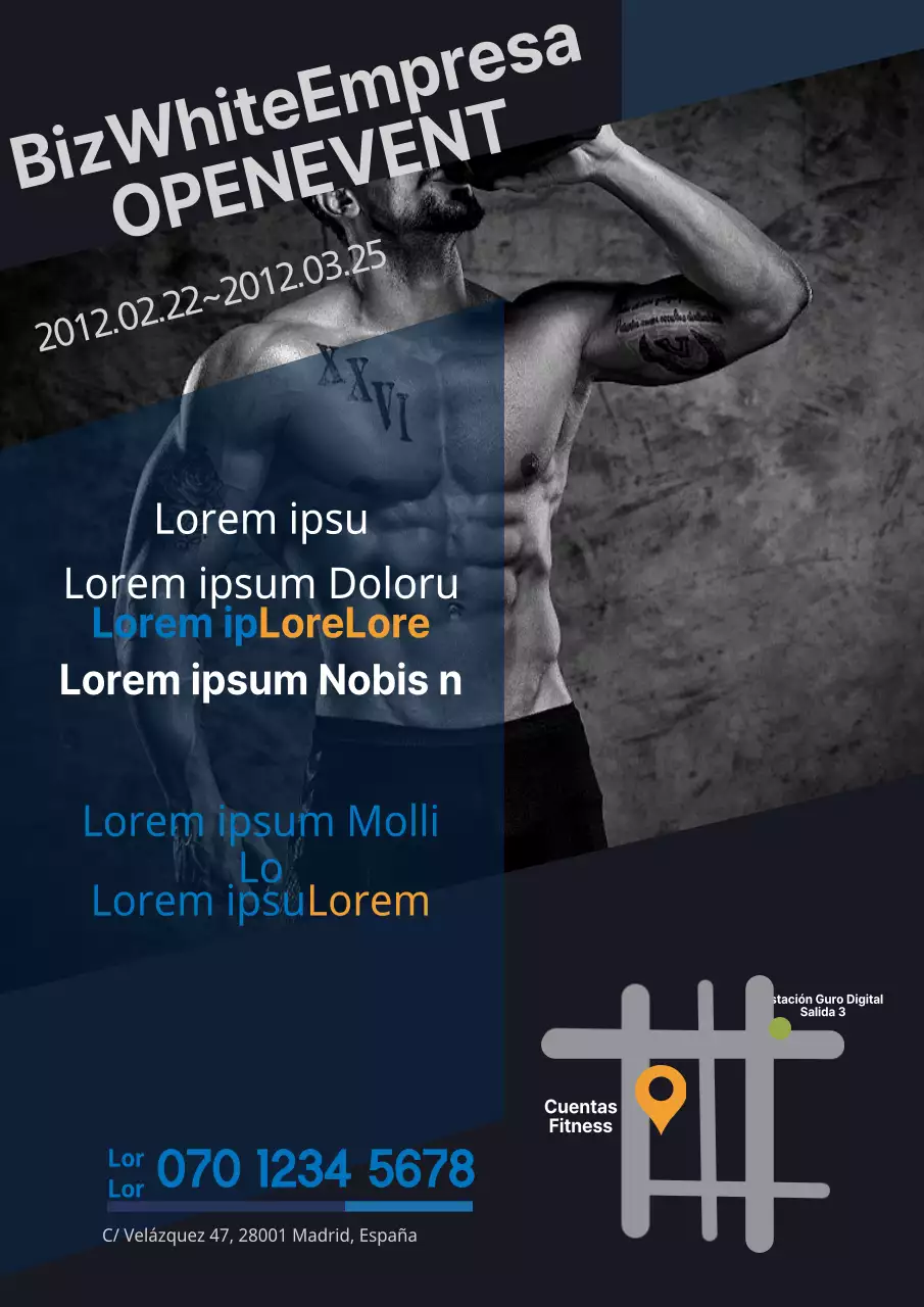 Folleto promocional negro y sencillo para gimnasio