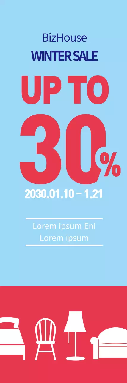 Banner de promoção de móveis modernos azuis