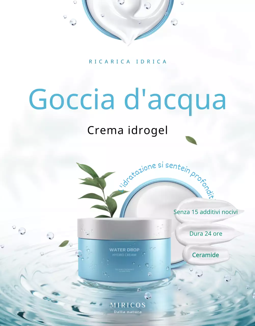 Pagina dettagliata delle creme idratanti vegane dai toni blu