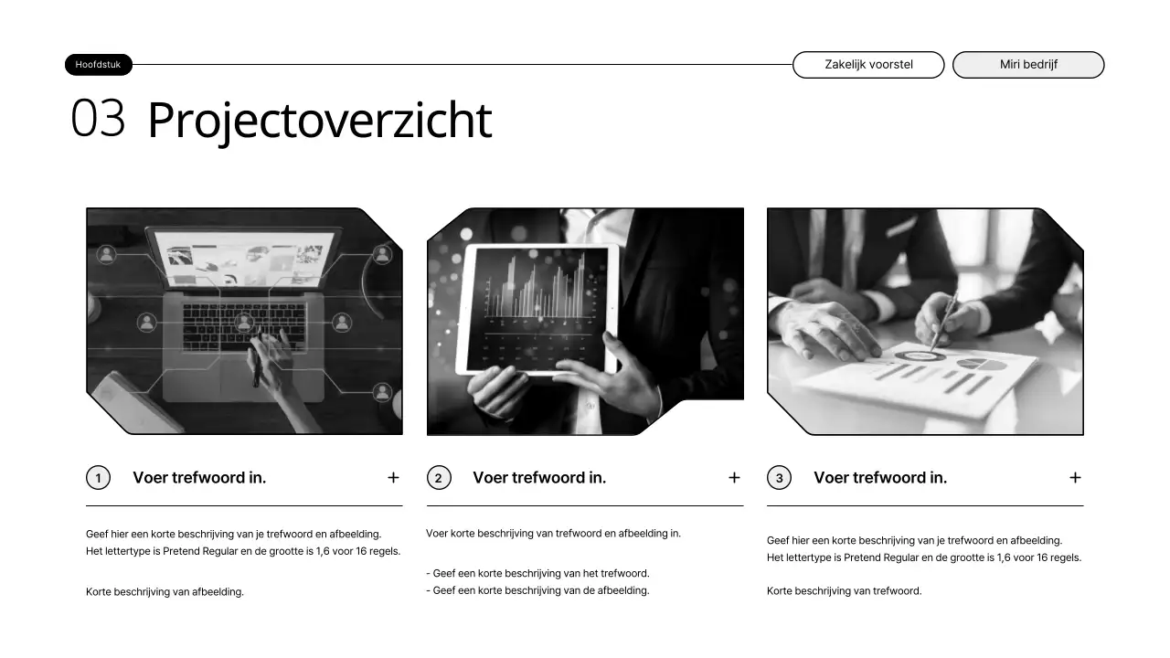 Een eenvoudig, schaalbaar voorstel met zwart-wit illustraties