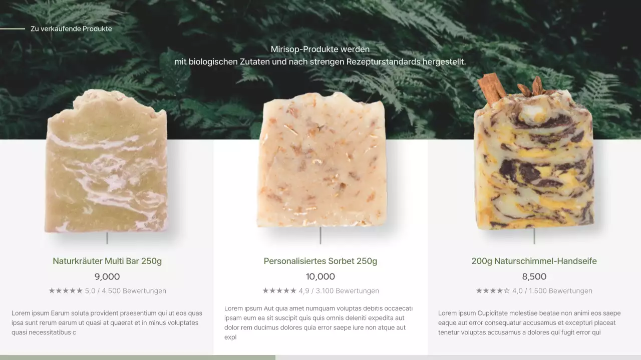 Einreichungsvorschlag für ein grün-beiges naturalistisches Seifenkonzept