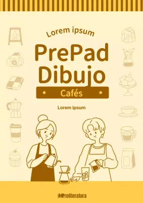 Sobre el dibujo de la acogedora cafetería amarilla y marrón