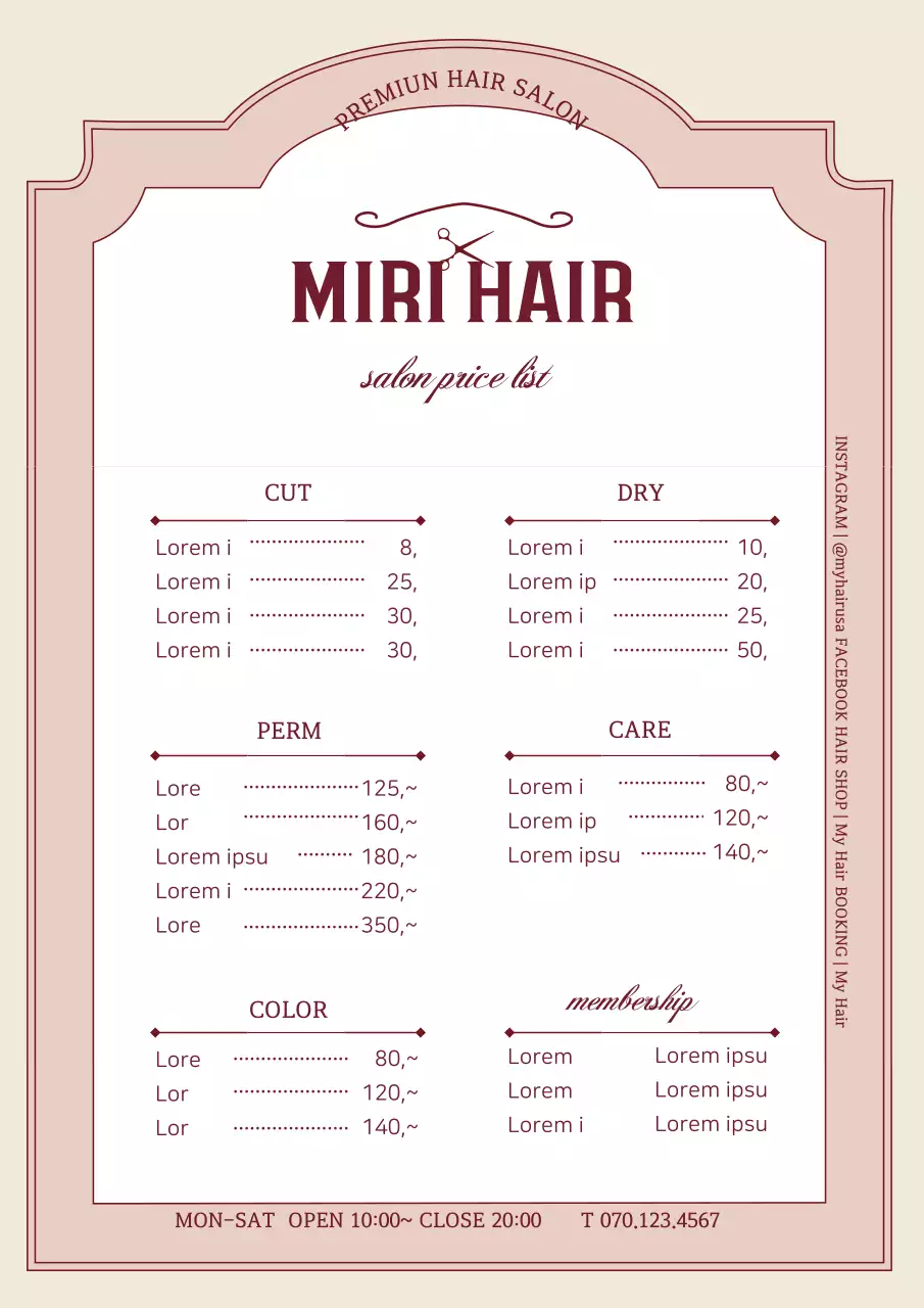 Ilustrasi coklat menu salon rambut antik