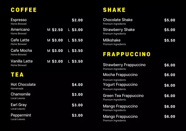 Poster Menu Minuman Modern Hitam