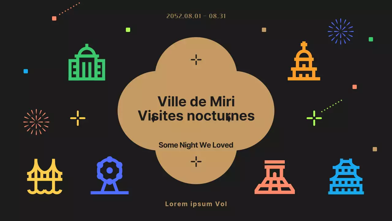 Un mignon guide touristique de nuit noir et coloré