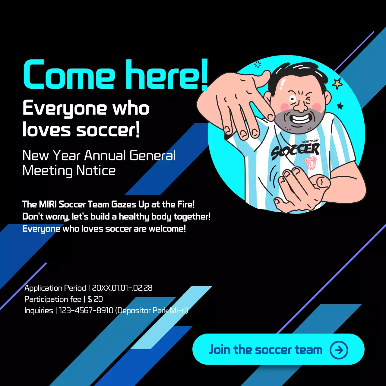 Blue Modern Soccer Announcement Social Media Post