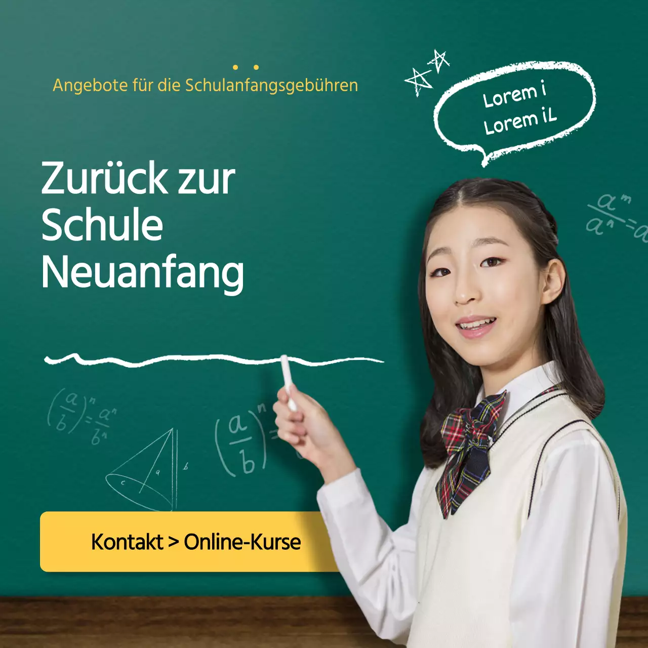 Schulmädchen zurück zur Schule mit grüner Kreidetafel HintergrundEvent