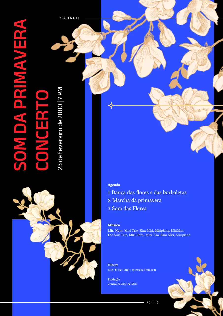 Promova um concerto de primavera com um realce arrojado numa moldura preta e azul