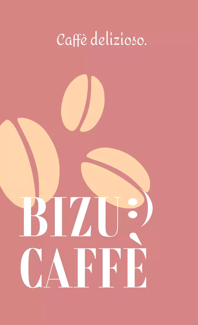 Promozione classica di un bar con illustrazione di chicchi di caffè in testo bianco e in rosso-marrone e giallo chiaro.