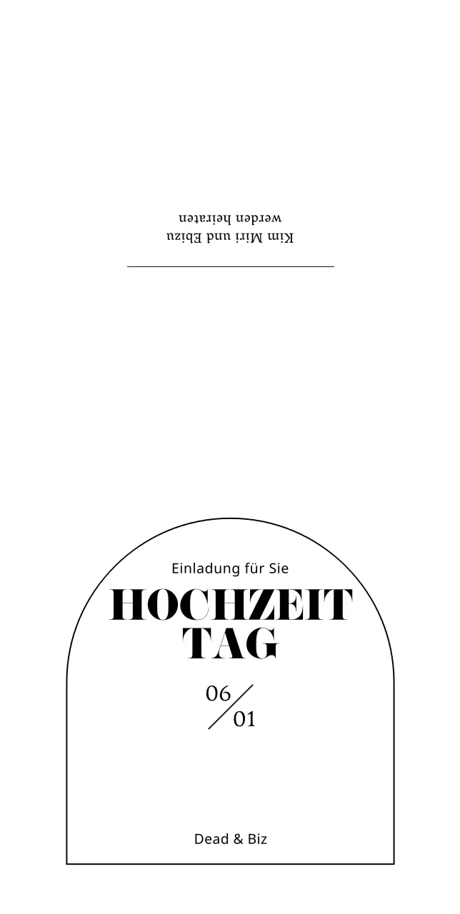 Hochzeitseinladung mit einem Halbkreis Form auf einem weiß-schwarzen Basis