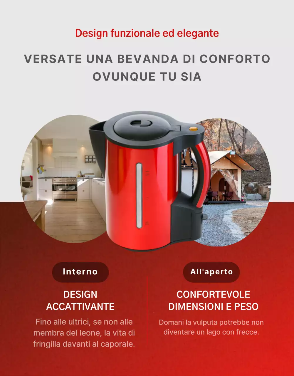 Semplice bollitore elettrico a tema nei colori rosso e grigio