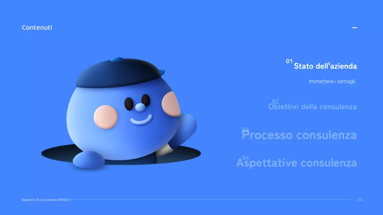 Un personaggio tridimensionale blu con un concetto pulito per una relazione di consulenza.