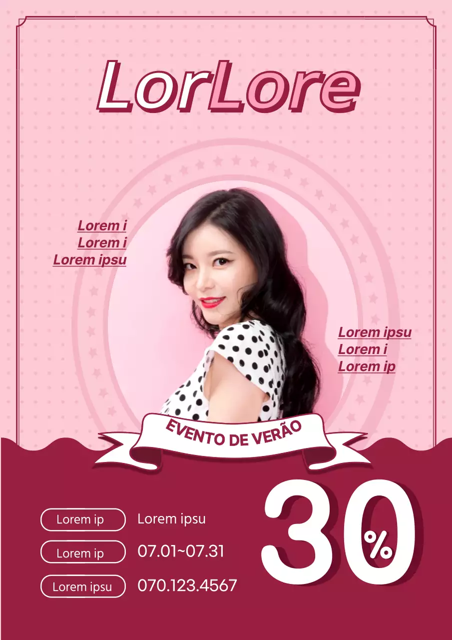 Folheto de evento rosa e retro de salão de beleza para um evento futuro