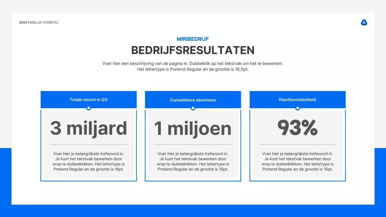 Strakke, intuïtieve presentatiekit voor zakelijke voorstellen in blauw en lichtgrijs