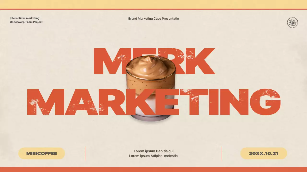 Een casestudy presenteren over de marketing van een cafémerk met een vintage, veelkleurig en geel concept